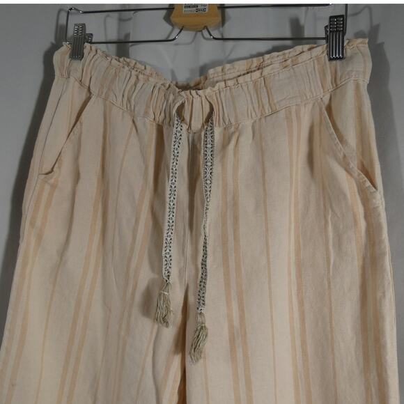 Beau Dawson Large Cropped Wide Leg Beachy Pants Pockets Stripes Drawstring - Picture 2 of 5